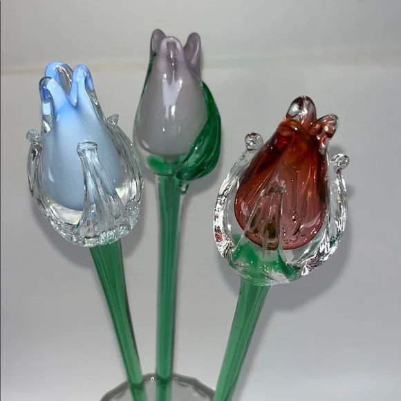 Mikasa Art Glass Hand Blown Murano Style ~ in Reddish/Blue/Lavender Tulip 🌷(3) - Picture 14 of 16